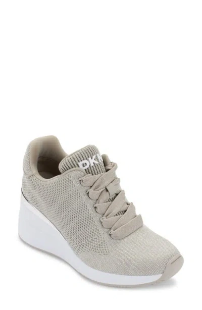 Dkny Wedge Sneaker In Stone Grey/silver