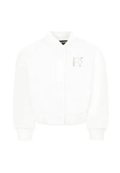 Dkny Kids' White Bomber Jacket For Girl With Logo