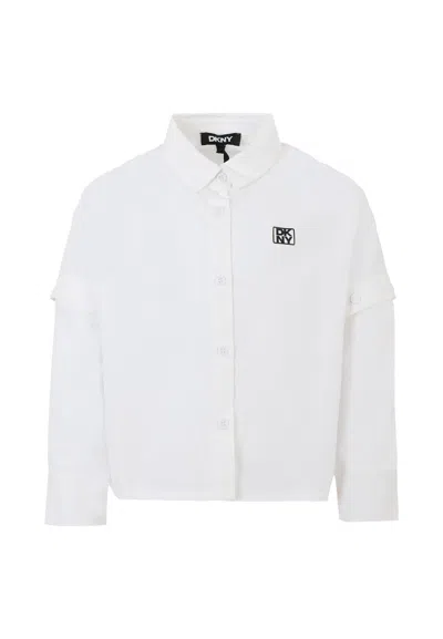 Dkny Kids' White Shirt For Girl With Black Logo