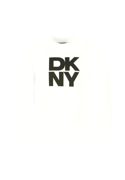 Dkny Kids' White T-shirt For Girl With Black Logo