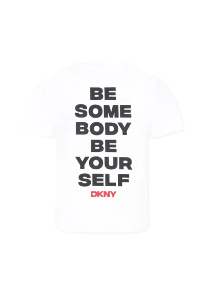 Dkny Kids' White T-shirt For Girl With Logo