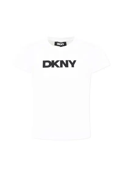 Dkny Kids' White T-shirt For Girl With Logo