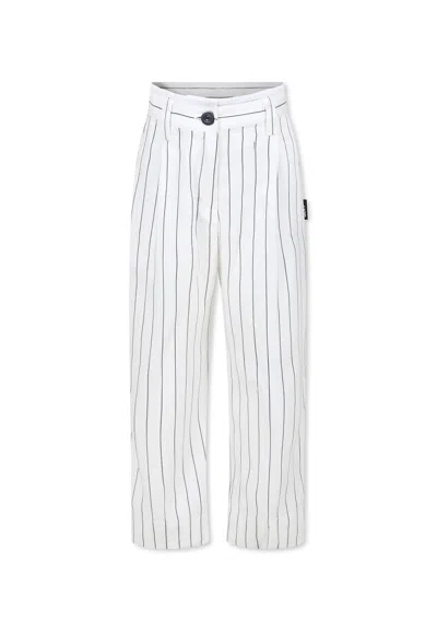 Dkny Kids' White Trousers For Girl With Logo