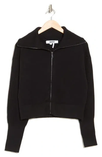 Dkny Wide Collar Zip Cardigan In Black