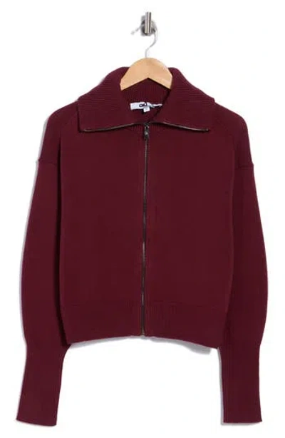 Dkny Wide Collar Zip Cardigan In Burgundy