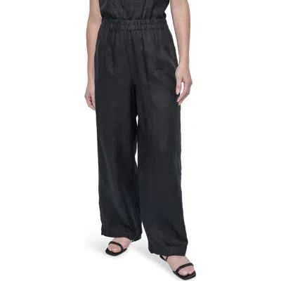 Dkny Wide Leg Linen Pants In Black