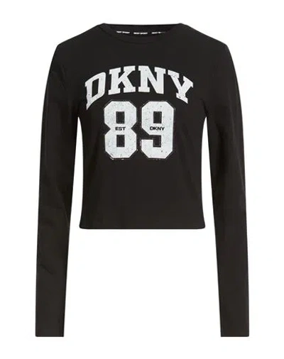 Dkny Woman T-shirt Black Size L Cotton, Elastane