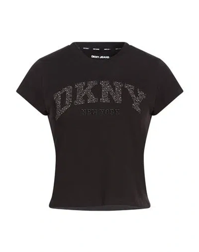 Dkny Woman T-shirt Black Size L Cotton, Elastane