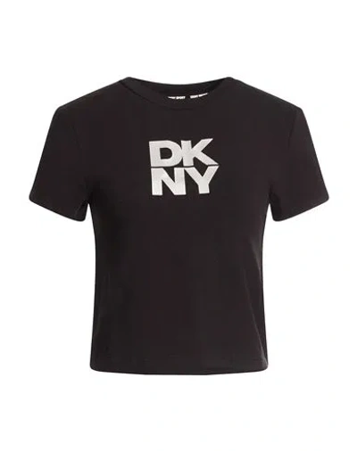 Dkny Woman T-shirt Black Size L Cotton, Elastane