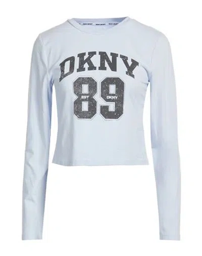 Dkny Woman T-shirt Light Blue Size L Cotton, Elastane
