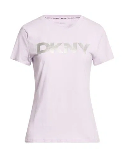 Dkny Woman T-shirt Lilac Size L Cotton, Elastane In White