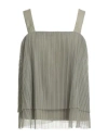 Dkny Woman Top Khaki Size M Polyester, Lyocell In Gray