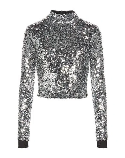 Dkny Woman Top Silver Size L Polyester, Elastane, Peva- Polyethylene Vinyl Acetate In Metallic