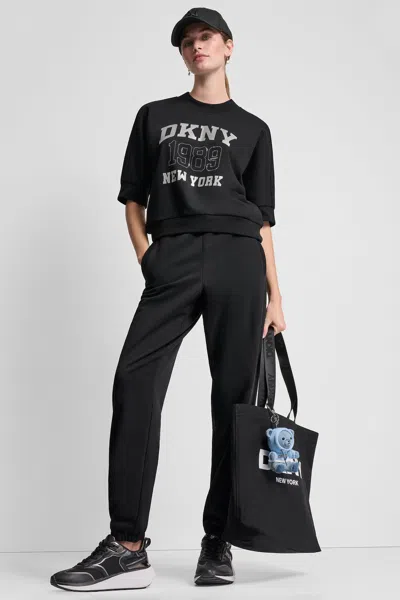 Dkny Women's 1989 Rhinestud Logo Pullover In Black
