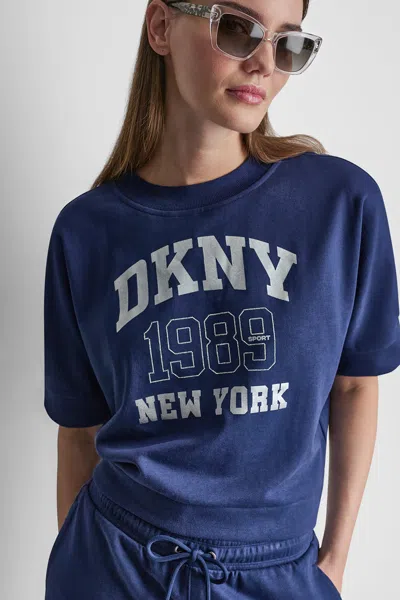 Dkny Women's 1989 Rhinestud Logo Pullover In Blue