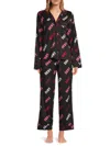Dkny Women's 2-piece Logo Camp Shirt & Pants Pajama Set In Black Multi