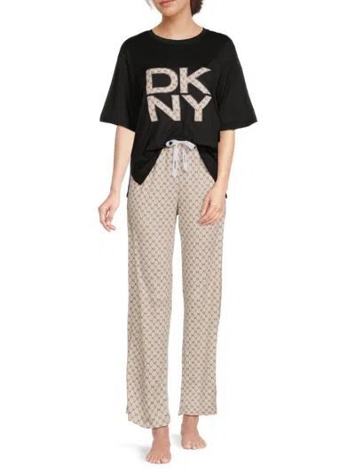 Dkny Women's 2-piece Logo Pajama Set In Black