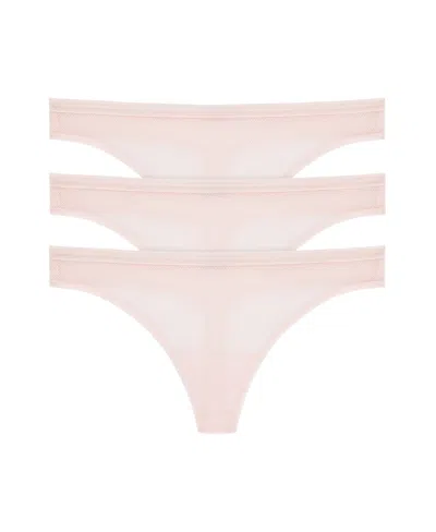 Dkny Women's 3 Pack Sheer Stripe Thong Panty In Pink