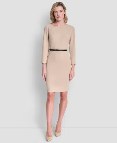 Dkny Women's 3/4 Sleeve Asymmetric Neck Sheath Dress In Silver