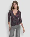 Dkny Ruched Knit Zip-up Top In Black