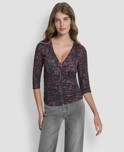 DKNY WOMEN'S 3/4-SLEEVE ZIP FRONT TOP