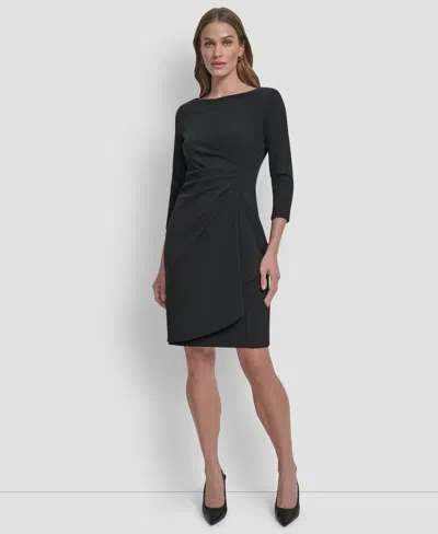 Dkny Women's 3/4-sleeve Ruched Short Dress In Black