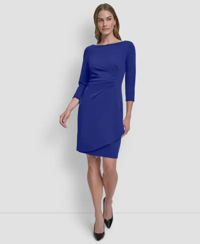Dkny Women's 3/4-sleeve Ruched Short Dress In Blue