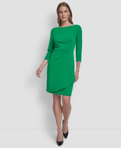 Dkny Women's 3/4-sleeve Ruched Short Dress In Green