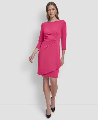Dkny Women's 3/4-sleeve Ruched Short Dress In Pink