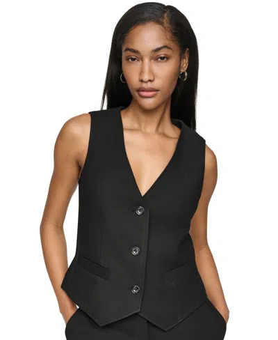 Dkny Women's 3-button Sleeveless Waistcoat Vest In Black
