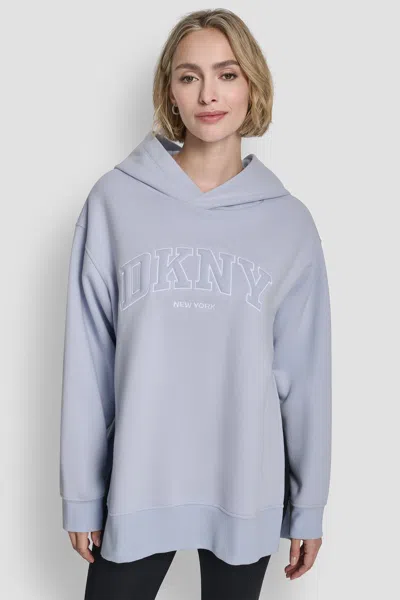 Dkny Women's 3d Varsity Logo Oversized Tunic Hoodie In Blue