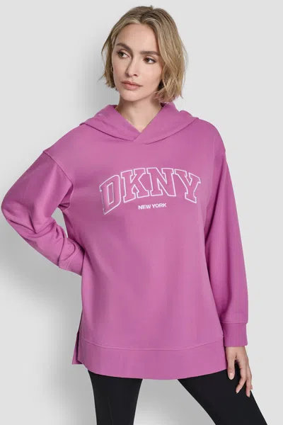 Dkny Women's 3d Varsity Logo Oversized Tunic Hoodie In Pink