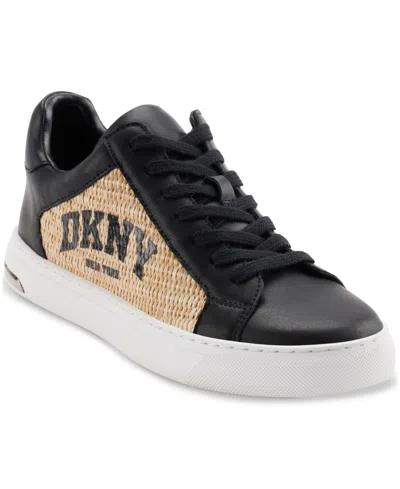 Dkny Women's Abeni Arch Raffia Logo Low-top Sneakers In Black,natural