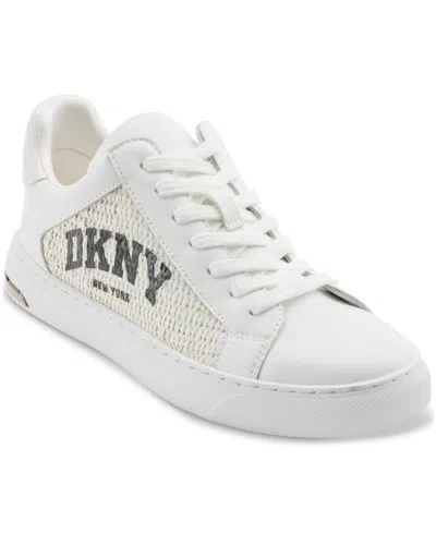 Dkny Women's Abeni Arch Raffia Logo Low-top Sneakers In Bright White