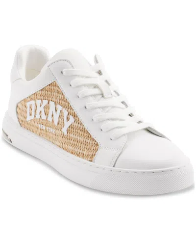 Dkny Women's Abeni Arch Raffia Logo Low-top Sneakers In White,natural