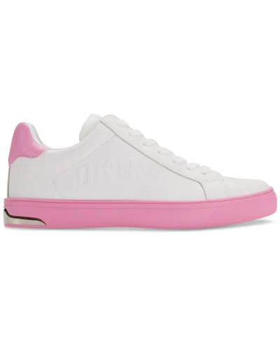 Dkny Women's Abeni Arched Logo Low Top Sneakers In White,flamingo