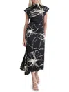 Dkny Women's Abstract Print Cap Sleeve Midi-dress In Black