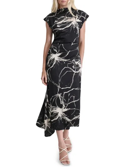 Dkny Women's Abstract Print Cap Sleeve Midi-dress In Black