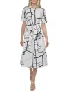 Dkny Women's Abstract Short Sleeve Midi Shirtdress In Cream Navy