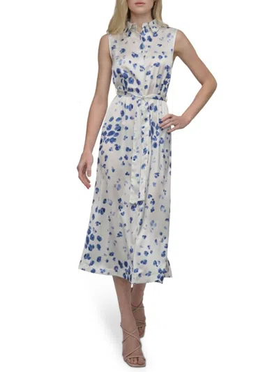Dkny Women's Abstract Sleeveless Midi Shirtdress In Cream Blue