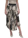 Dkny Print Pleated Asymmetric Midi Skirt In Multi
