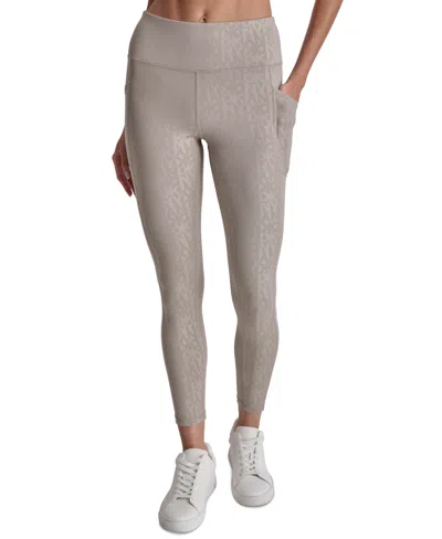 Dkny Women's Active Embossed Interlock High-waist 7/8 Fitness Tights In Driftwood