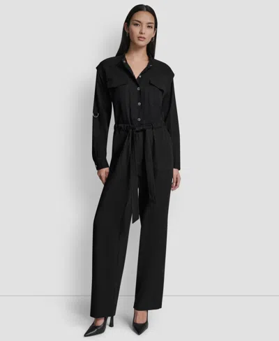 Dkny Women's Adjustable Waist Crewneck Jumpsuit In Black