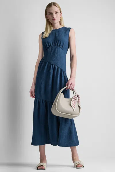Dkny Sleeveless Crinkled Gauze Tiered Maxi Dress In Blue