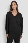 Dkny Women's Allover Stack Rhinestone V-neck Sweatshirt In Black