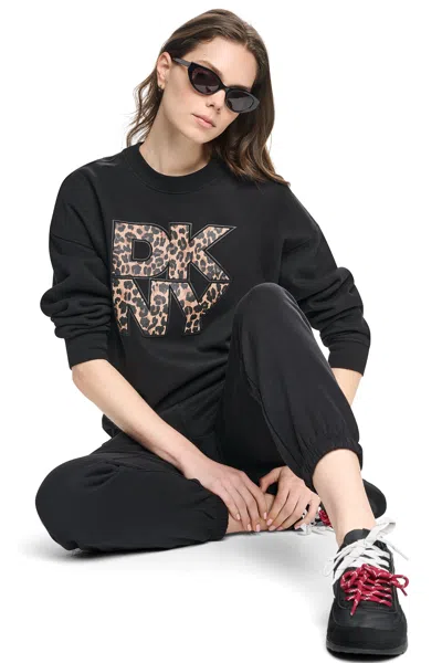 Dkny Women's Animal Print Logo Sweatshirt In Black