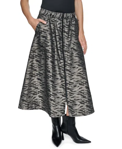 Dkny Women's Animal-print A-line Front-zip Skirt In Gray