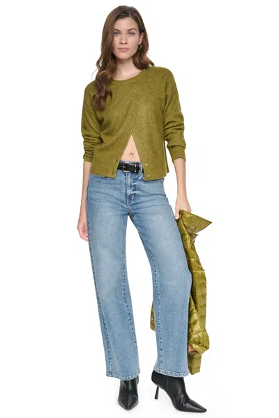 Dkny Women's Asymmetric Button Hem Cardigan In Green