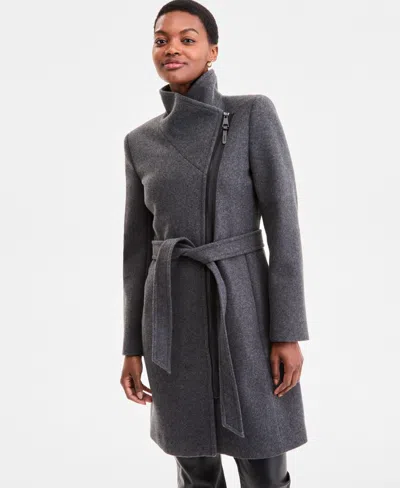 Dkny Women's Asymmetric Front-zip Belted Coat, Exclusively At Macy's In Gray