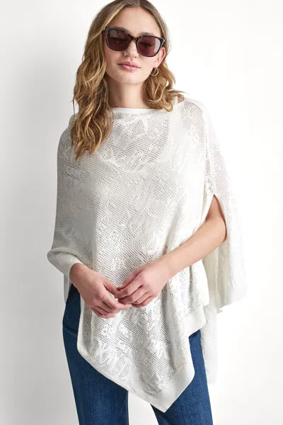Dkny Women's Asymmetric Logo Pointelle Poncho In White